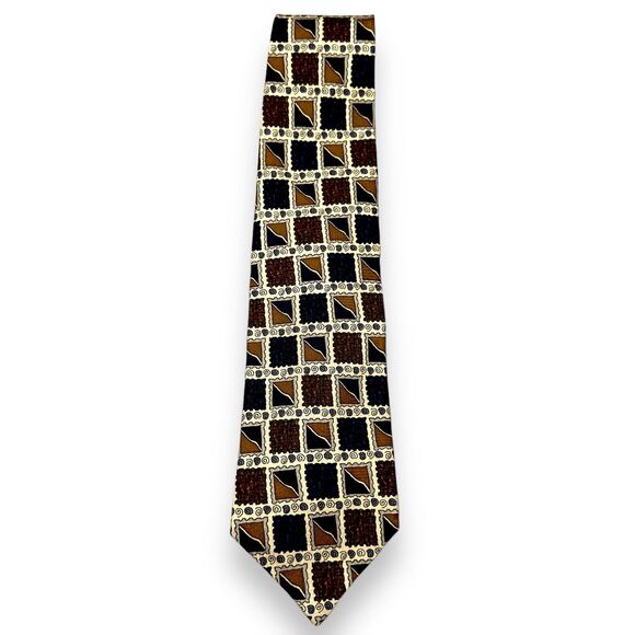 Nob Hill Mens Silk Dress Tie Made in Italy Square Scroll Geometric Design 57" 4" - Picture 4 of 12